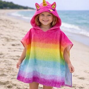 Girls Rainbow Unicorn Hooded Beach Poncho - Toddler beach cover-up
